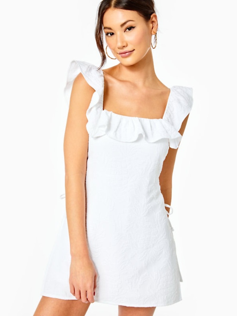 NWT,Lilly Pulitzer Zoya Ruffle Romper in Resort White Pineapple Jacquard, sz 12